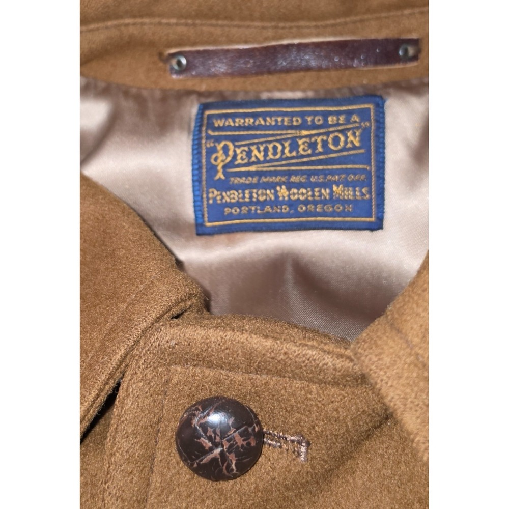 VTG Pendleton 100% Virgin Wool Brown Cruiser Car Coat Jacket Mens Medium USA 60s - Picture 2 of 9